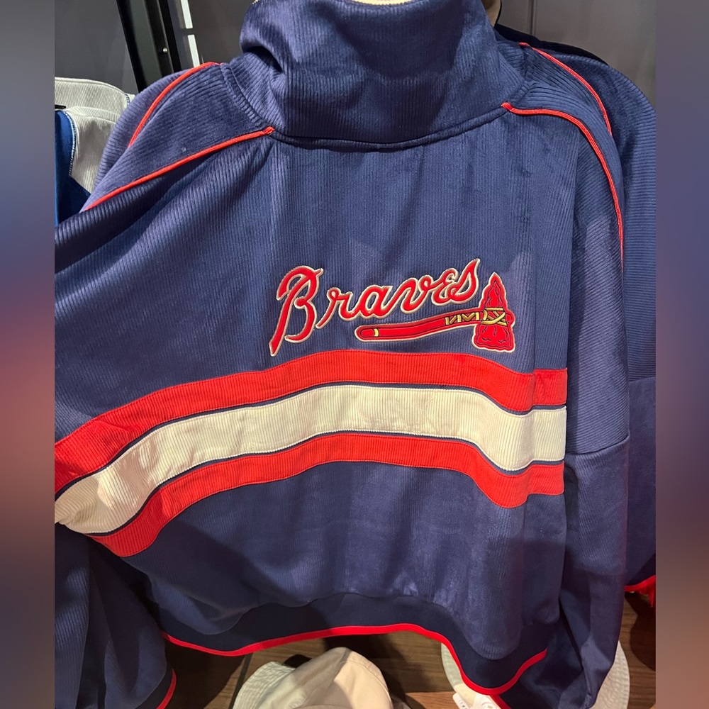 ATL Braves Navy and Red Corduroy Cropped Bomber Jacket - Picture 2 of 6
